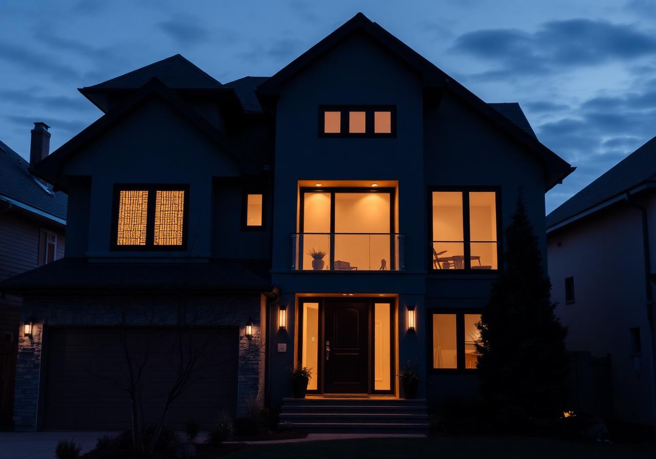 Modern home with security cameras